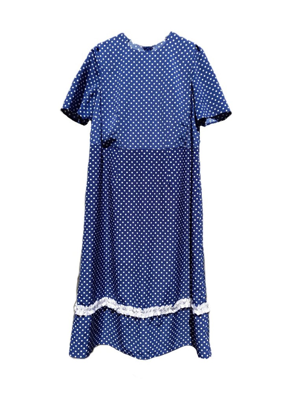 Mennonite Dress Size Large Blue Polka Dot 43" Bust Long Modest Handmade